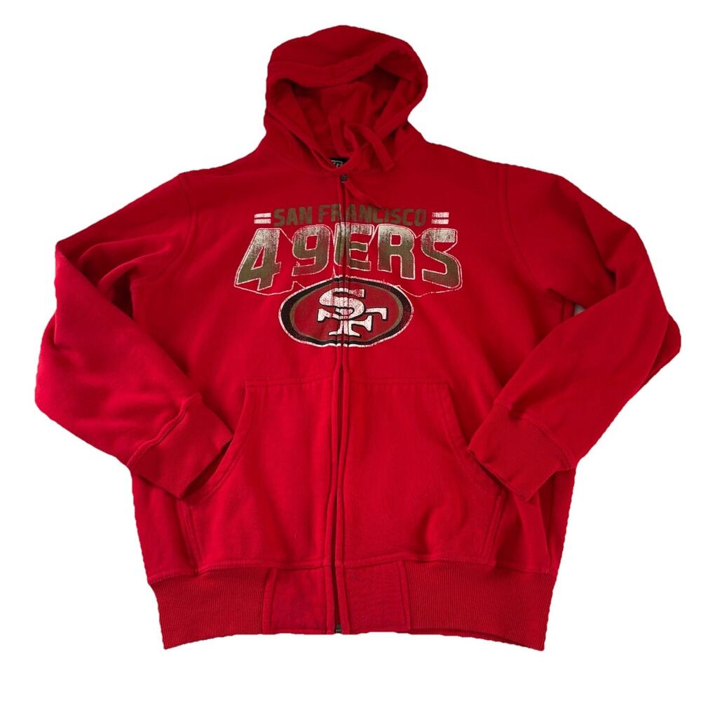 G3 GIII NFL San Francisco 49ers Full Zip Red Logo Hoodie Sweatshirt Size Large